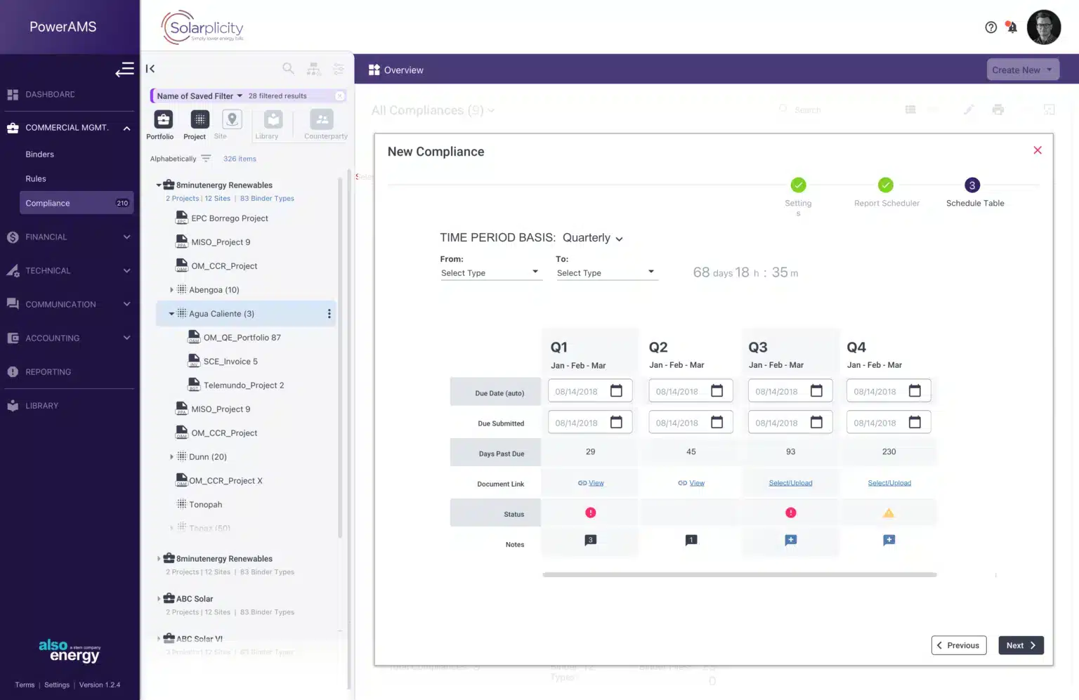 PowerAMS compliance time period and basis configuration