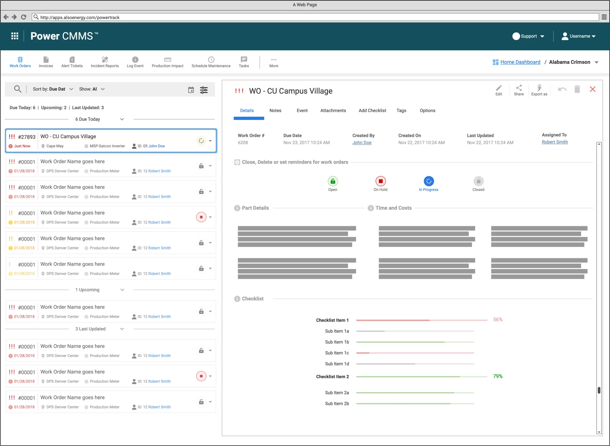 PowerCMMS — Computerized Maintenance Management System workflow