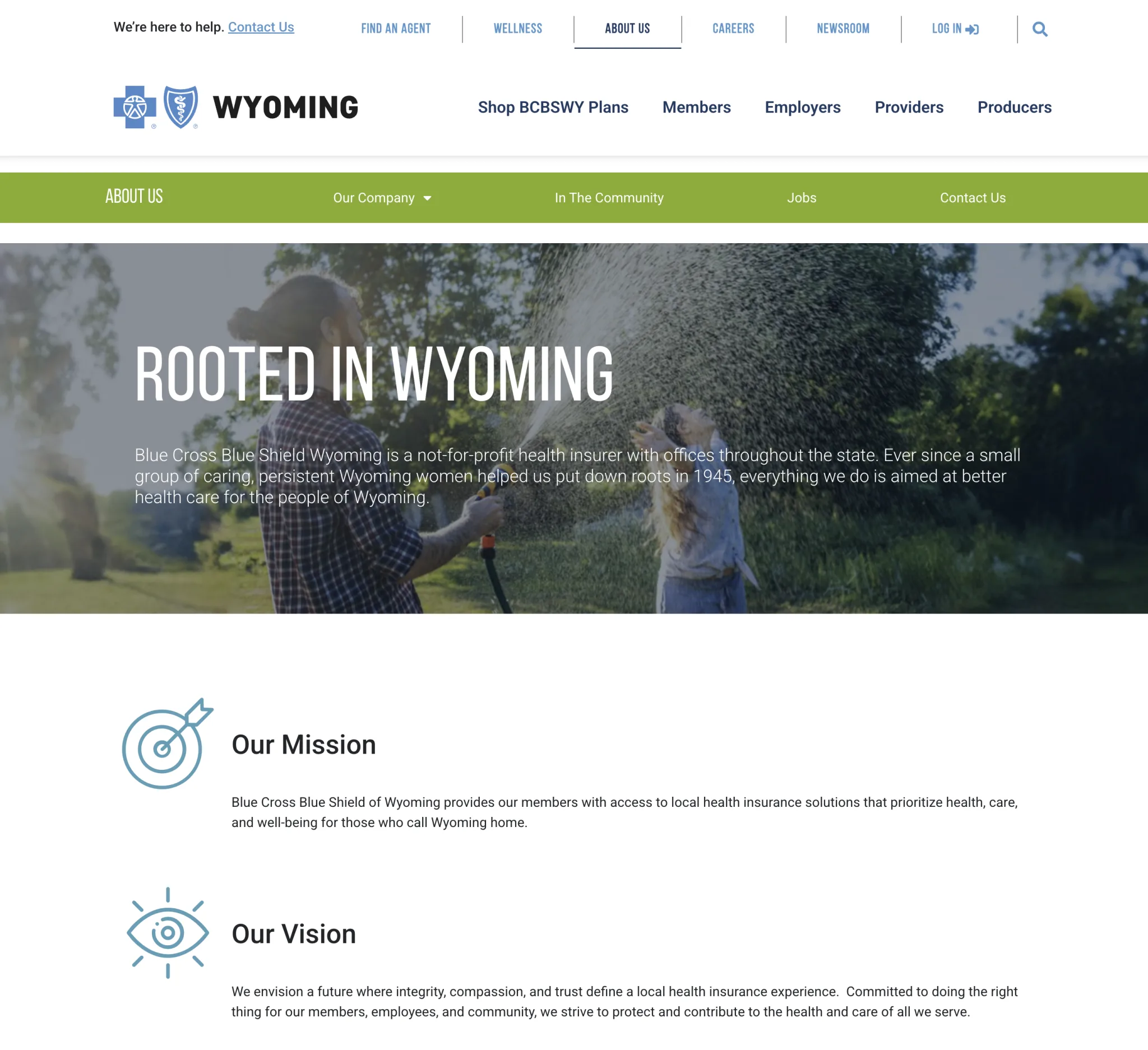 BCBSWY Corporate Website interface