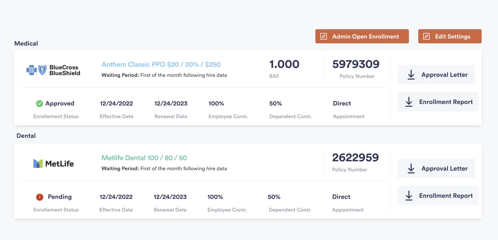 Zenefits Comparison Tables Redesign interface